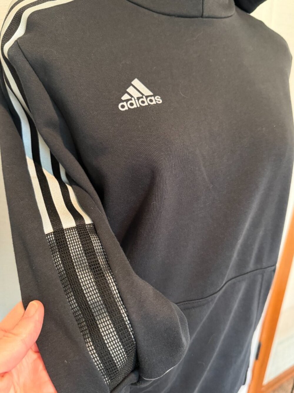 adidas Cowl Neck Hoodie Black Size M - Reflective 3-Stripe Athleisure - Picture 3 of 12